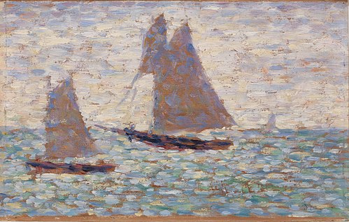 Two Sailboats at Grandcamp, 1885, Georges Seurat