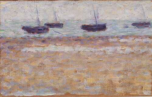 Four Boats at Grandcamp, 1885, Georges Seurat