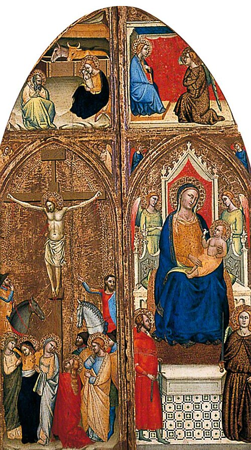 Virgin Enthroned with the Christ Child (right wing of a triptych) with the Annunciation above; Chris, 1335, Puccio di Simone