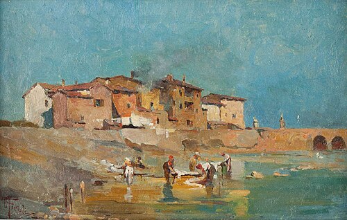 Laundresses at the river, , Raffaele Faccioli