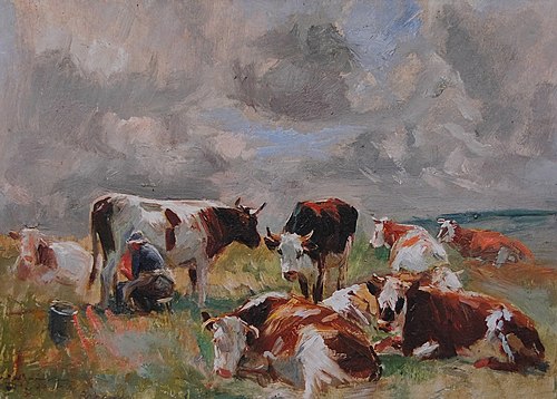 Étude de vaches au pré, 1910, Raimond Lecourt