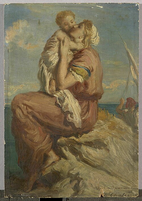Femme de pêcheur de Mola di Gaete embrassant son enfant, 1850, Théodore Chassériau