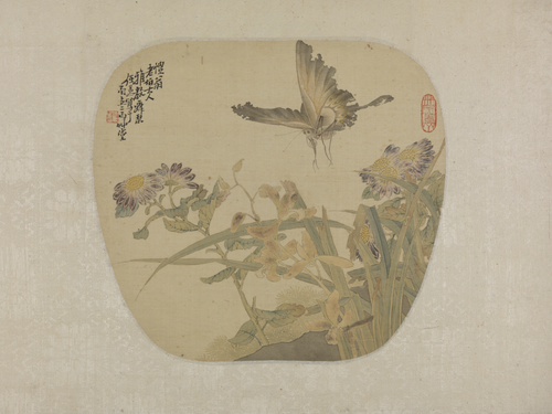 任薰花蝶图扇页, , Ren Xun