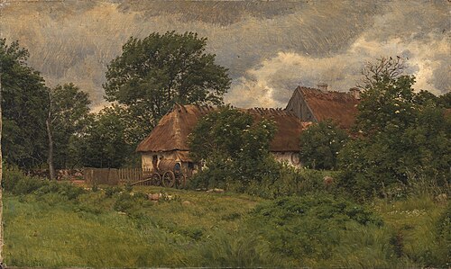 Gamle udbygninger ved en herregård, 1877, Niels Skovgaard