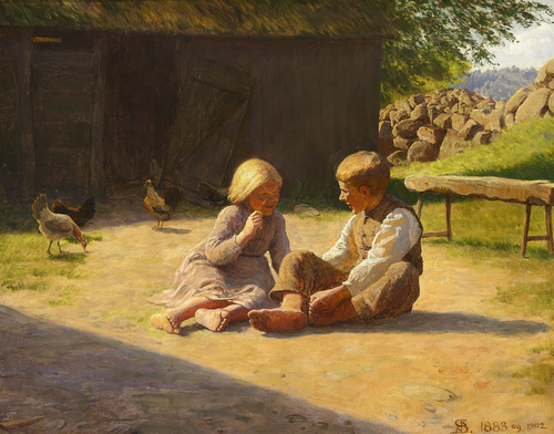 Two children playing., 1902, Niels Skovgaard