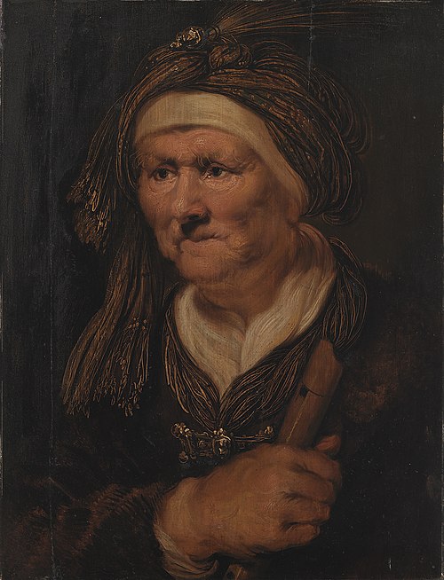 En gammel kone. Allegorisk fremstilling af hørelsen, 1647, Karel van Mander III