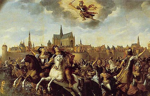 St.Bavo saves Haarlem in 1274, painted in 1673, 1673, Reyer van Blommendael