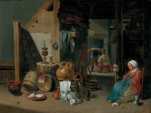 Kitchen interior, 1648, Cornelis Mahu