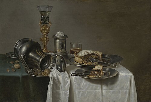Nature morte aux gâteaux, des noix et un roemer, , Cornelis Mahu