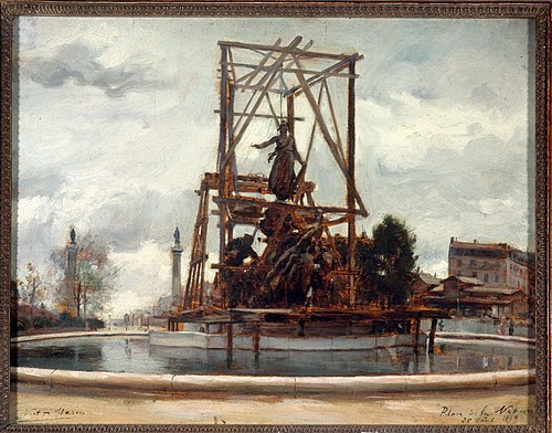 Mise en place du monument du "Triomphe de la République" de Jules Dalou, place de la Nation, en 1899, 1899, Victor Marec