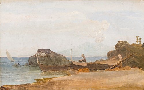 Côte de Capri avec bateaux dessinés, , Ernst Christian Frederik Petzholdt