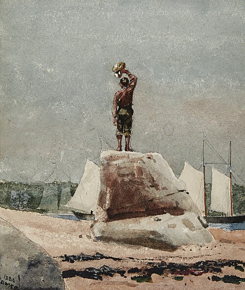 Boy Hailing Schooners, 1880, Winslow Homer