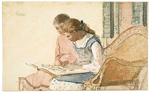 Two Girls Looking at a Book, 1877, Winslow Homer
