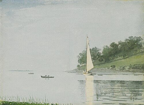 Yacht in a cove, Glocester, 1880, Winslow Homer
