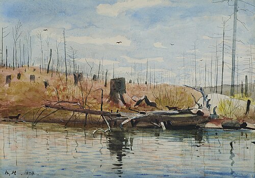 Fallen Tree with Minks, 1874, Winslow Homer