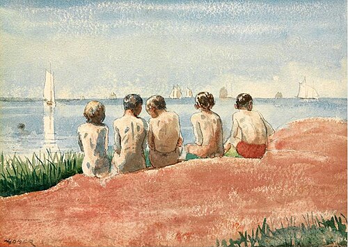 Five boys at the Shore, Gloucester, 1880, Winslow Homer
