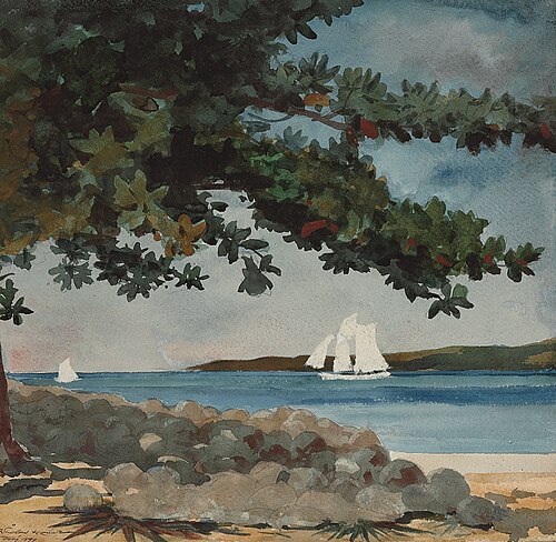 Nassau: Water and Sailboat, , Winslow Homer