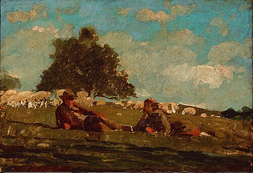 Boy and Girl in a Field with Sheep, 1877, Winslow Homer