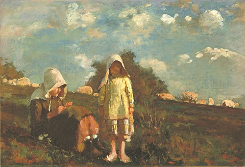 Two Girls with Sunbonnets in a Field, 1877, Winslow Homer
