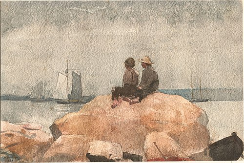 Two Boys Watching Schooners, 1880, Winslow Homer