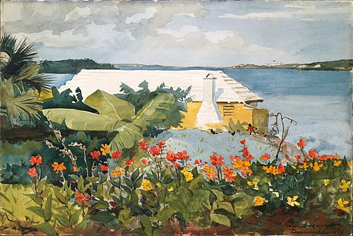 Flower Garden and Bungalow, Bermuda, 1899, Winslow Homer