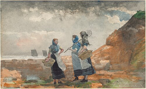 Three Fisher Girls, Tynemouth, 1881, Winslow Homer