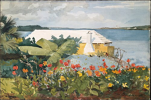 Flower Garden and Bungalow, Bermuda, 1899, Winslow Homer