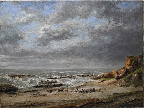 View of a rough sea near a cliff, 1873, Gustave Courbet