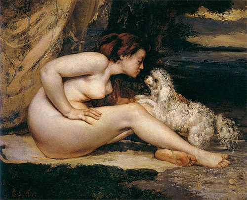 Femme nue au chien, 1861, Gustave Courbet
