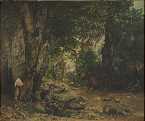 Running deer in Plaisir-Fontaine creek, 1866, Gustave Courbet
