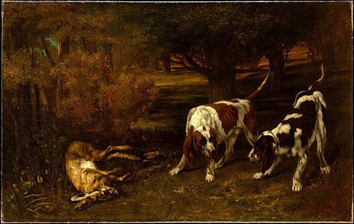 Chiens de chasse et lièvre mort, 1857, Gustave Courbet