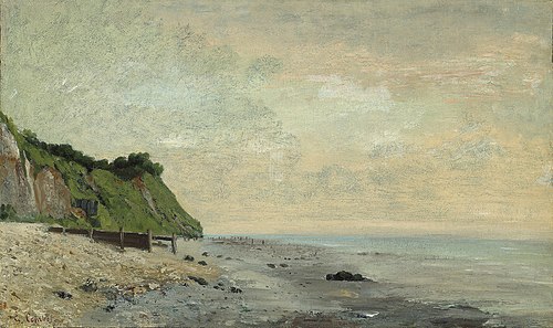 Falaise au bord de la mer, vu Petite Plage, soleil levant, 1865, Gustave Courbet