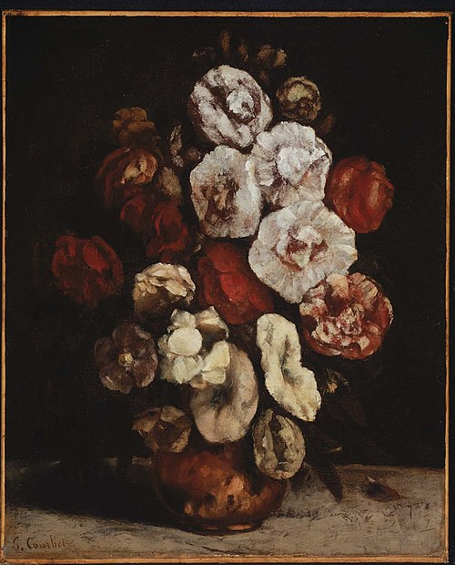 Hollyhocks in a Copper Bowl, 1872, Gustave Courbet