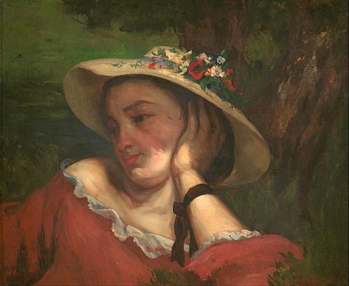 Young Ladies on the bank of the Seine – fragment of a painting (Woman with Flowers on Her Hat), 1857, Gustave Courbet