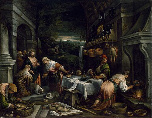 Christ in the House of Mary, Martha, and Lazarus, 1577, Jacopo Bassano