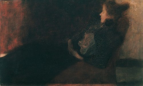 Lady by the fireplace (Dame am Kamin), 1897, Gustav Klimt