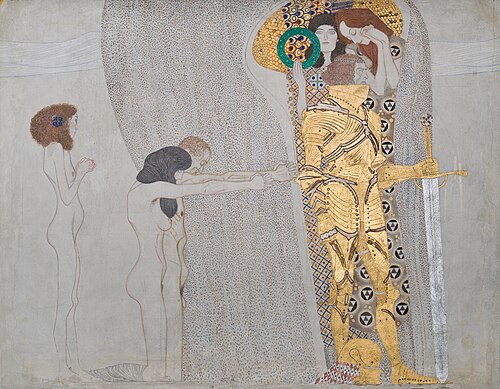 Beethoven Frieze (plate 3, left wall): Yearning for Happiness, 1901, Gustav Klimt