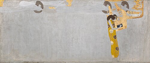 Beethoven Frieze (plate 7, right wall): Yearning for happiness is assuaged in poetry, 1901, Gustav Klimt