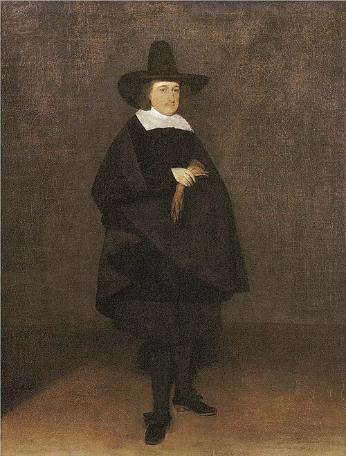 Portrait of a man wearing a tall hat and holding gloves, 1641, Gerard ter Borch