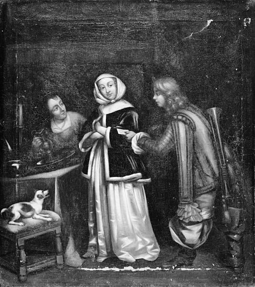 A Trumpeter delivering a Letter to a Lady, , Gerard ter Borch