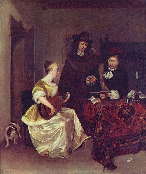 A Woman playing a Lute to Two Men, 1667, Gerard ter Borch