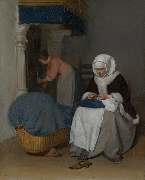 Woman Sewing beside a Cradle, 1656, Gerard ter Borch