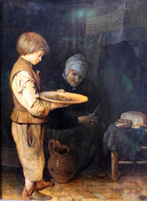 Old Woman and Boy Take a Modest Meal, 1648, Gerard ter Borch
