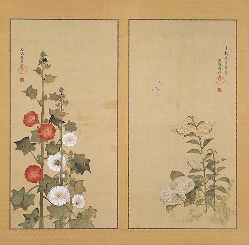 Lilies with Hydrangea and Hollyhocks, 1801, Sakai Hōitsu