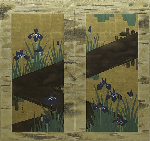 Irises and Eight-Fold Bridge, 1820, Sakai Hōitsu