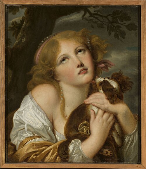 Girl with a dog in her hands, , Jean-Baptiste Greuze