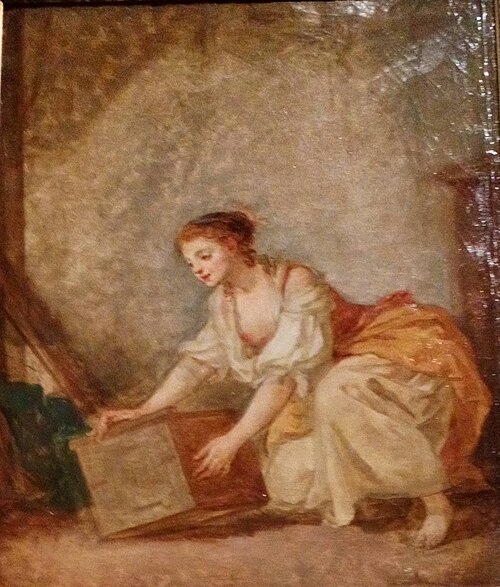 Jeune femme soulevant un coffret, 1763, Jean-Baptiste Greuze