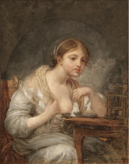 A young woman with a birdcage, 1750, Jean-Baptiste Greuze