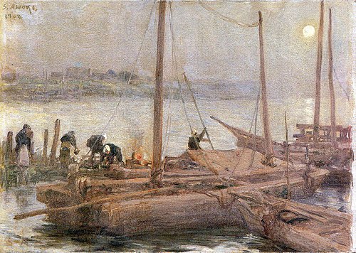 Boats Mooring under the Moon, 1908, Shigeru Aoki