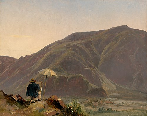 Vue de Bozen avec un peintre, 1837, Jules Coignet